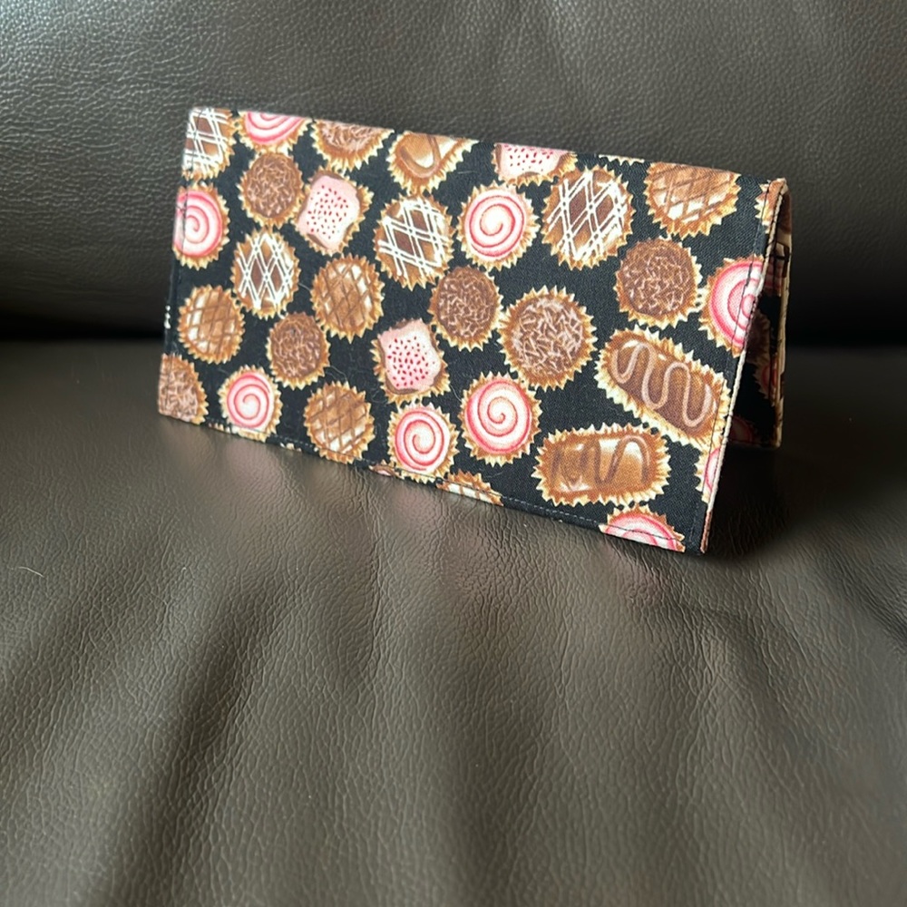 Truffle Candy Checkbook Cover Brown and Black with Pink Accents Handmade